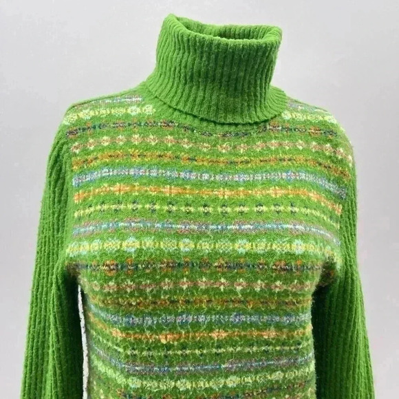Vintage Knit Sweater Size L Green Y2K Fair Isle Turtleneck Energie Chunky - Picture 8 of 9